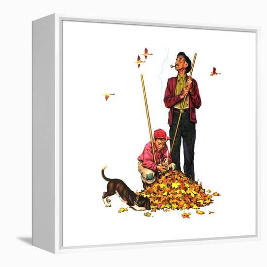 Grandpa and Me: Raking Leaves-Norman Rockwell-Framed Premier Image Canvas