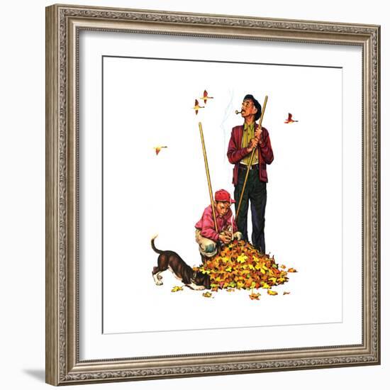 Grandpa and Me: Raking Leaves-Norman Rockwell-Framed Giclee Print