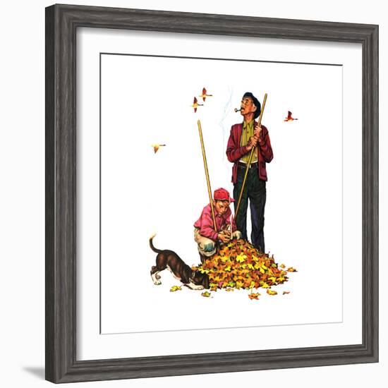 Grandpa and Me: Raking Leaves-Norman Rockwell-Framed Giclee Print