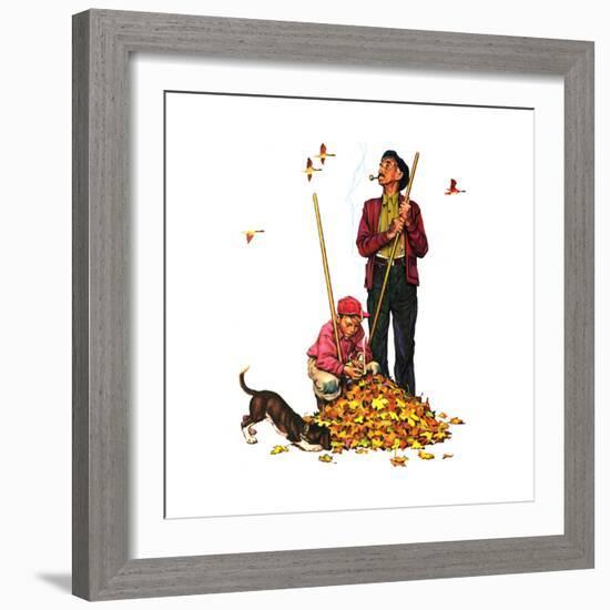 Grandpa and Me: Raking Leaves-Norman Rockwell-Framed Giclee Print