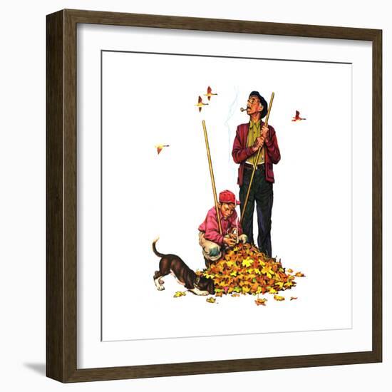 Grandpa and Me: Raking Leaves-Norman Rockwell-Framed Giclee Print