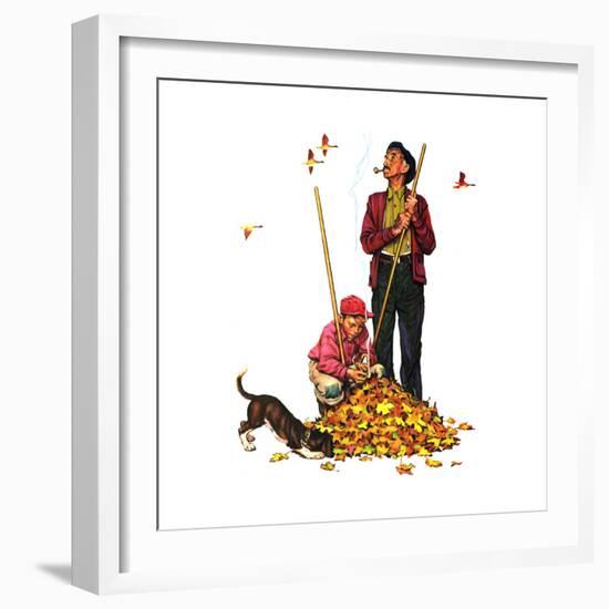 Grandpa and Me: Raking Leaves-Norman Rockwell-Framed Giclee Print