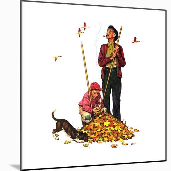 Grandpa and Me: Raking Leaves-Norman Rockwell-Mounted Giclee Print