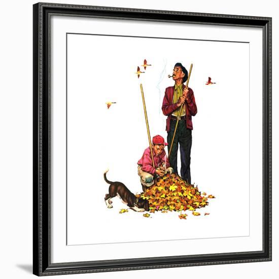 Grandpa and Me: Raking Leaves-Norman Rockwell-Framed Giclee Print