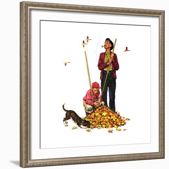 Grandpa and Me: Raking Leaves-Norman Rockwell-Framed Giclee Print