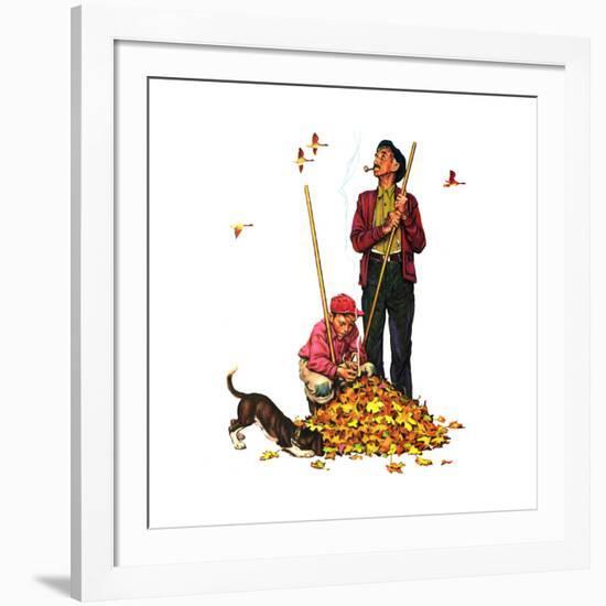 Grandpa and Me: Raking Leaves-Norman Rockwell-Framed Giclee Print