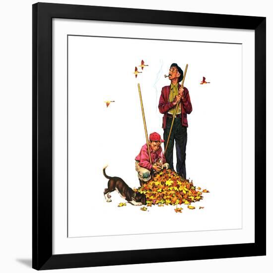 Grandpa and Me: Raking Leaves-Norman Rockwell-Framed Giclee Print