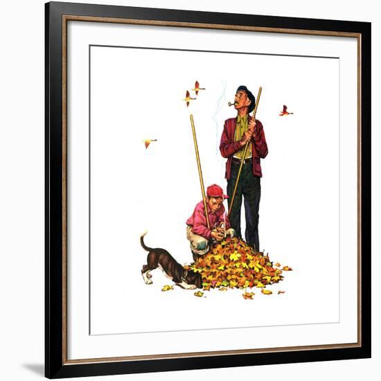 Grandpa and Me: Raking Leaves-Norman Rockwell-Framed Giclee Print