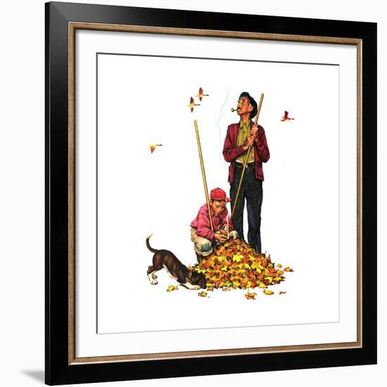 Grandpa and Me: Raking Leaves-Norman Rockwell-Framed Giclee Print