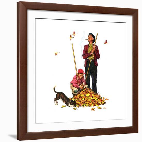 Grandpa and Me: Raking Leaves-Norman Rockwell-Framed Giclee Print