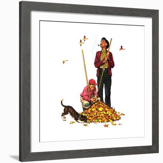 Grandpa and Me: Raking Leaves-Norman Rockwell-Framed Giclee Print