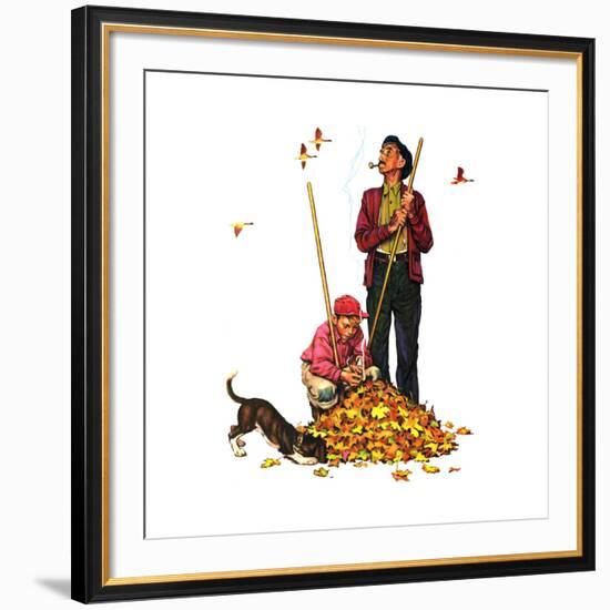 Grandpa and Me: Raking Leaves-Norman Rockwell-Framed Giclee Print