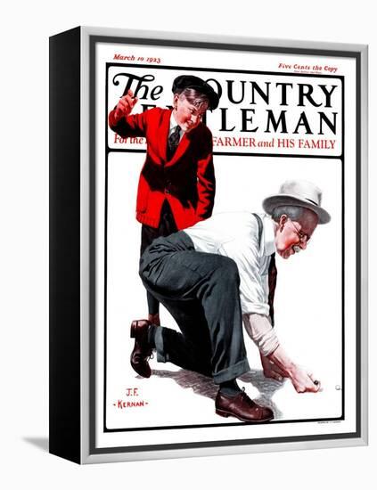 "Grandpa Goes Knuckles Down," Country Gentleman Cover, March 10, 1923-J.F. Kernan-Framed Premier Image Canvas