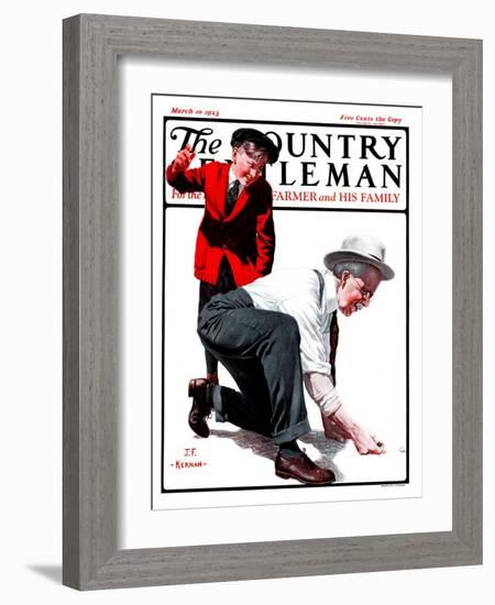 "Grandpa Goes Knuckles Down," Country Gentleman Cover, March 10, 1923-J.F. Kernan-Framed Giclee Print