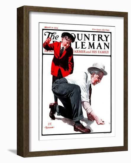 "Grandpa Goes Knuckles Down," Country Gentleman Cover, March 10, 1923-J.F. Kernan-Framed Giclee Print