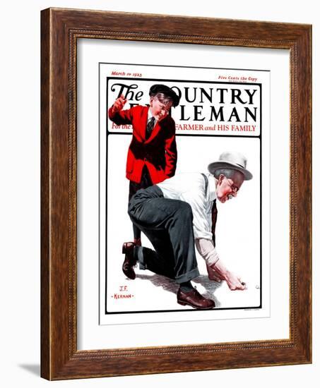 "Grandpa Goes Knuckles Down," Country Gentleman Cover, March 10, 1923-J.F. Kernan-Framed Giclee Print