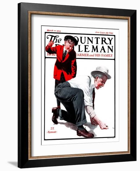 "Grandpa Goes Knuckles Down," Country Gentleman Cover, March 10, 1923-J.F. Kernan-Framed Giclee Print