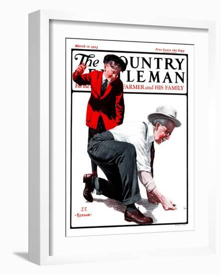 "Grandpa Goes Knuckles Down," Country Gentleman Cover, March 10, 1923-J.F. Kernan-Framed Giclee Print