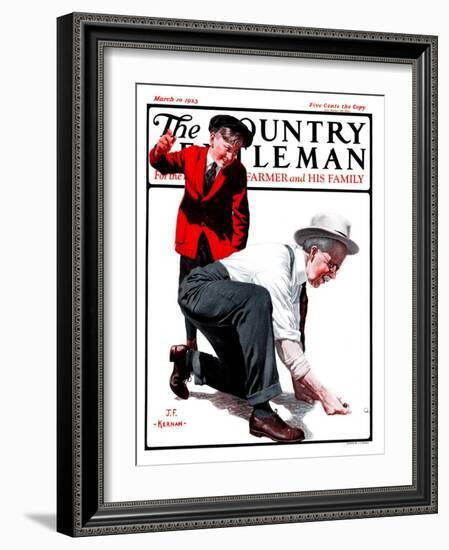 "Grandpa Goes Knuckles Down," Country Gentleman Cover, March 10, 1923-J.F. Kernan-Framed Giclee Print