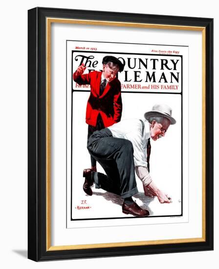 "Grandpa Goes Knuckles Down," Country Gentleman Cover, March 10, 1923-J.F. Kernan-Framed Giclee Print