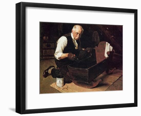 Grandpa’s Gift (or Grandfather Varnishing the Cradle; Up in the Garret)-Norman Rockwell-Framed Giclee Print