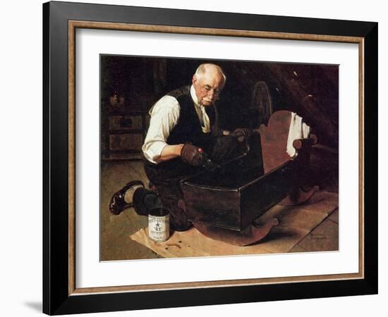 Grandpa’s Gift (or Grandfather Varnishing the Cradle; Up in the Garret)-Norman Rockwell-Framed Giclee Print
