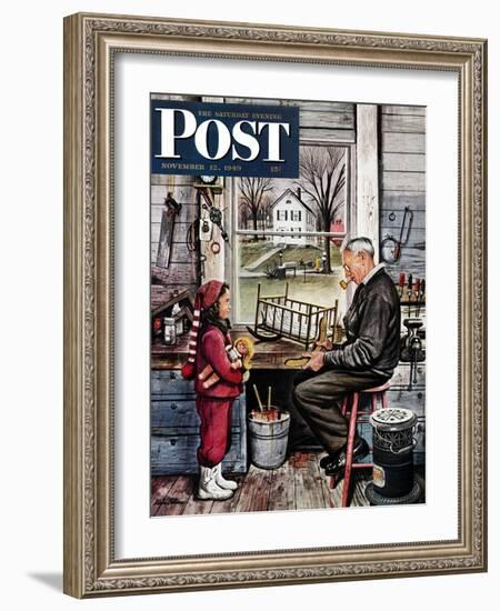 "Grandpa's Workshop," Saturday Evening Post Cover, November 12, 1949-Stevan Dohanos-Framed Giclee Print