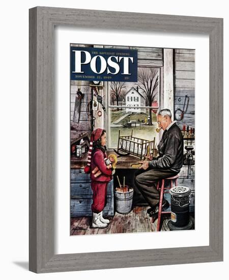 "Grandpa's Workshop," Saturday Evening Post Cover, November 12, 1949-Stevan Dohanos-Framed Giclee Print