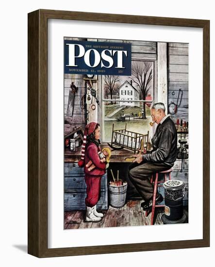 "Grandpa's Workshop," Saturday Evening Post Cover, November 12, 1949-Stevan Dohanos-Framed Giclee Print