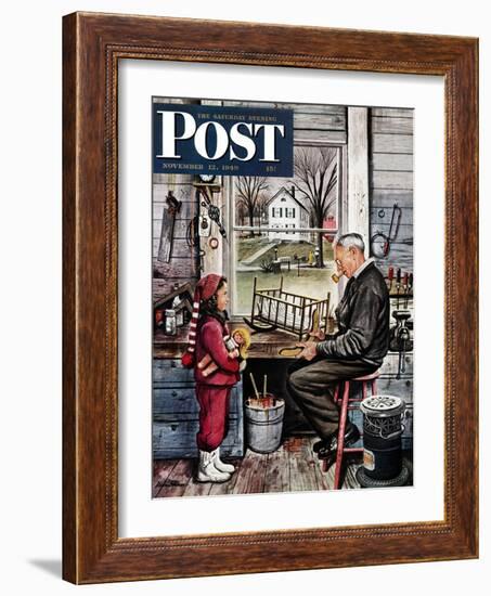 "Grandpa's Workshop," Saturday Evening Post Cover, November 12, 1949-Stevan Dohanos-Framed Giclee Print