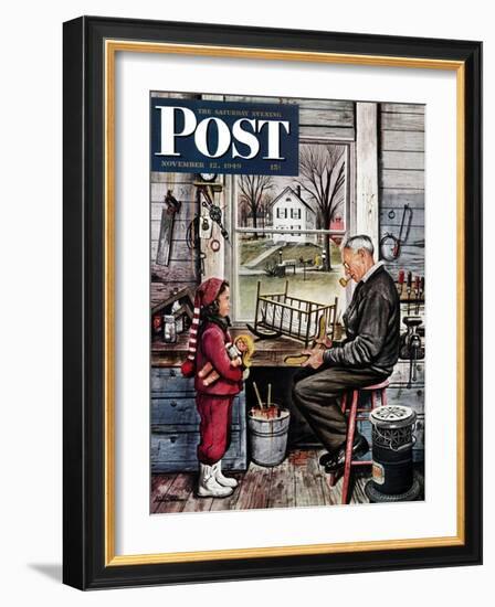 "Grandpa's Workshop," Saturday Evening Post Cover, November 12, 1949-Stevan Dohanos-Framed Giclee Print