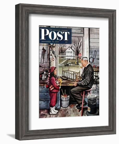 "Grandpa's Workshop," Saturday Evening Post Cover, November 12, 1949-Stevan Dohanos-Framed Giclee Print