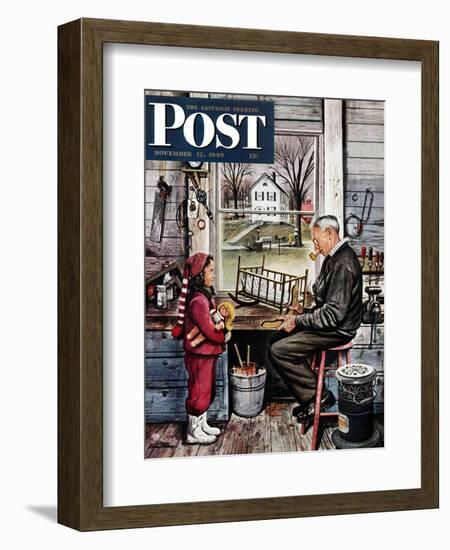 "Grandpa's Workshop," Saturday Evening Post Cover, November 12, 1949-Stevan Dohanos-Framed Giclee Print