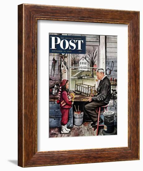 "Grandpa's Workshop," Saturday Evening Post Cover, November 12, 1949-Stevan Dohanos-Framed Giclee Print