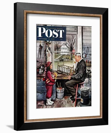 "Grandpa's Workshop," Saturday Evening Post Cover, November 12, 1949-Stevan Dohanos-Framed Giclee Print