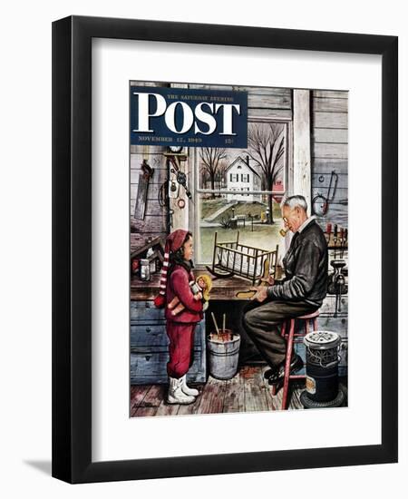 "Grandpa's Workshop," Saturday Evening Post Cover, November 12, 1949-Stevan Dohanos-Framed Giclee Print