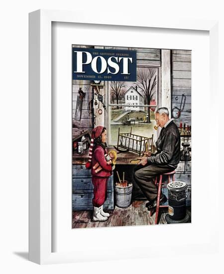 "Grandpa's Workshop," Saturday Evening Post Cover, November 12, 1949-Stevan Dohanos-Framed Giclee Print