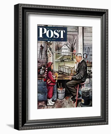 "Grandpa's Workshop," Saturday Evening Post Cover, November 12, 1949-Stevan Dohanos-Framed Giclee Print