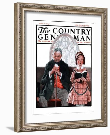 "Grandpa Sleeps, Girl Sings in Church," Country Gentleman Cover, April 11, 1925-William Meade Prince-Framed Giclee Print