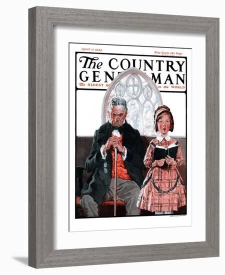 "Grandpa Sleeps, Girl Sings in Church," Country Gentleman Cover, April 11, 1925-William Meade Prince-Framed Giclee Print