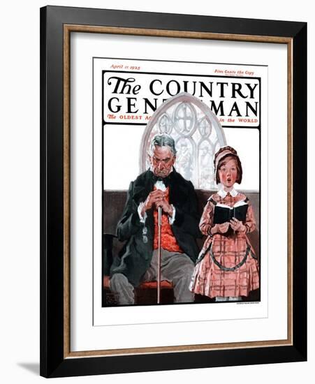 "Grandpa Sleeps, Girl Sings in Church," Country Gentleman Cover, April 11, 1925-William Meade Prince-Framed Giclee Print