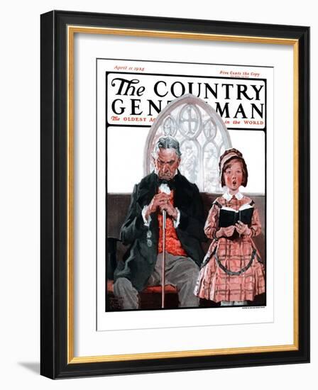 "Grandpa Sleeps, Girl Sings in Church," Country Gentleman Cover, April 11, 1925-William Meade Prince-Framed Giclee Print