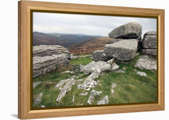 Granite Boulders on Tor Overlooking Dart Valley, Dartmoor Nat'l Pk, Devon, England, UK-David Lomax-Framed Premier Image Canvas