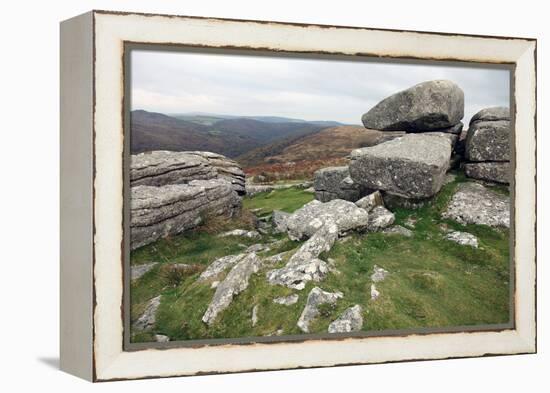 Granite Boulders on Tor Overlooking Dart Valley, Dartmoor Nat'l Pk, Devon, England, UK-David Lomax-Framed Premier Image Canvas