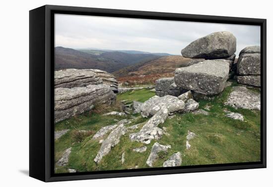 Granite Boulders on Tor Overlooking Dart Valley, Dartmoor Nat'l Pk, Devon, England, UK-David Lomax-Framed Premier Image Canvas