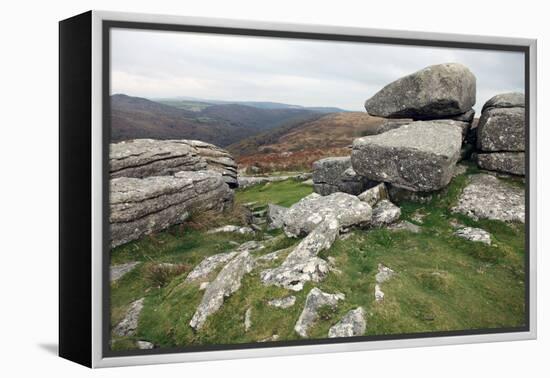 Granite Boulders on Tor Overlooking Dart Valley, Dartmoor Nat'l Pk, Devon, England, UK-David Lomax-Framed Premier Image Canvas