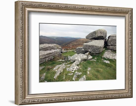 Granite Boulders on Tor Overlooking Dart Valley, Dartmoor Nat'l Pk, Devon, England, UK-David Lomax-Framed Photographic Print