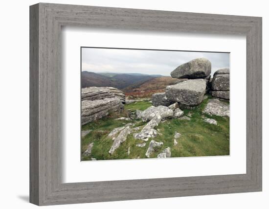 Granite Boulders on Tor Overlooking Dart Valley, Dartmoor Nat'l Pk, Devon, England, UK-David Lomax-Framed Photographic Print