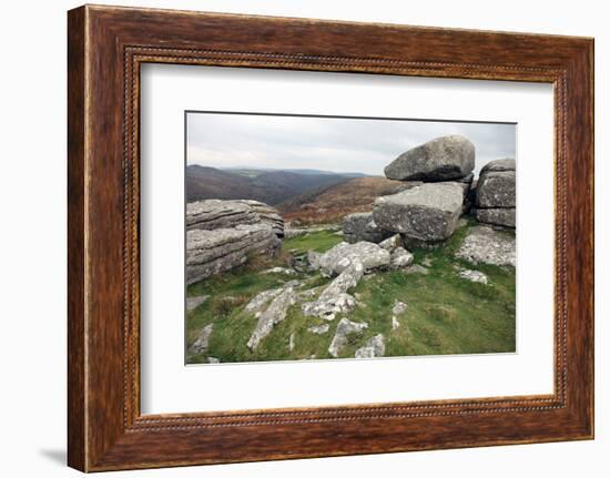 Granite Boulders on Tor Overlooking Dart Valley, Dartmoor Nat'l Pk, Devon, England, UK-David Lomax-Framed Photographic Print