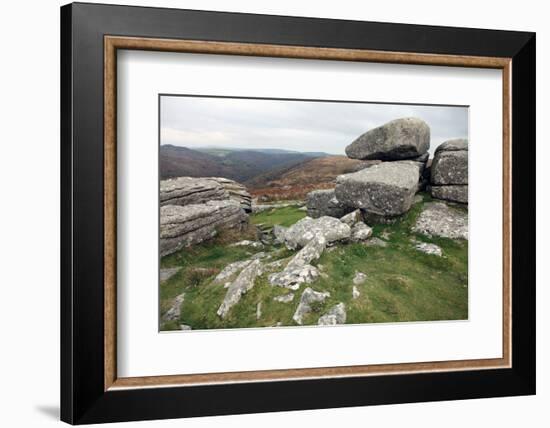 Granite Boulders on Tor Overlooking Dart Valley, Dartmoor Nat'l Pk, Devon, England, UK-David Lomax-Framed Photographic Print